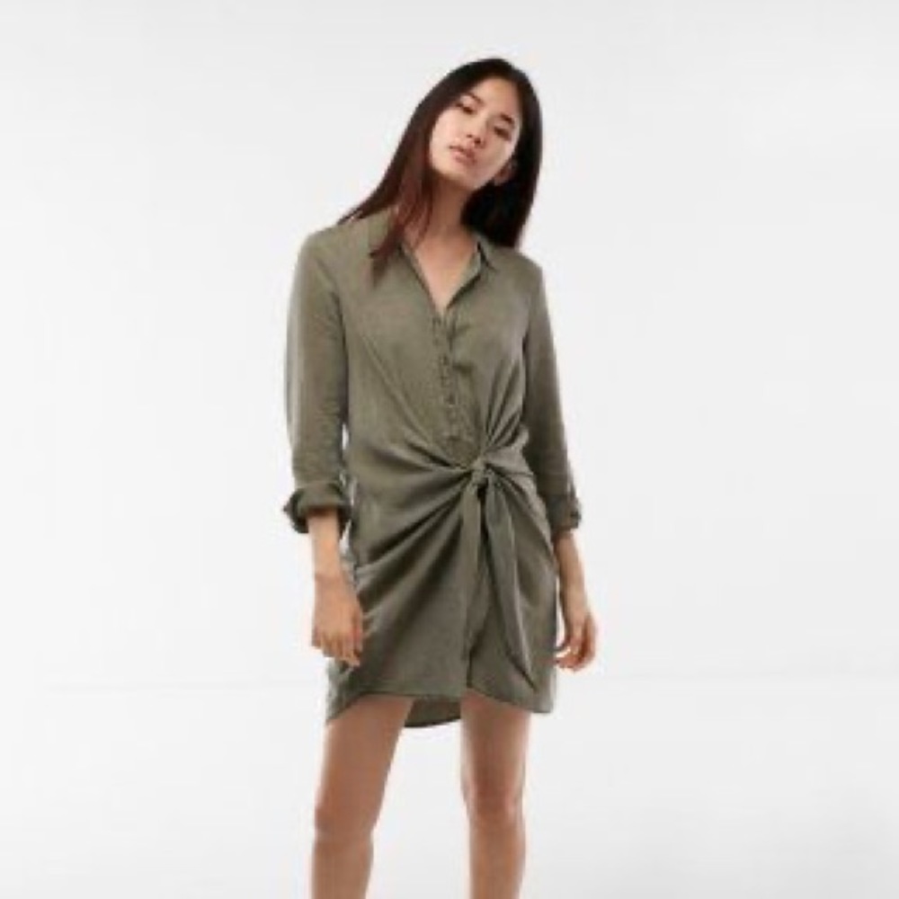 Express Long-Sleeved Army Green Dress